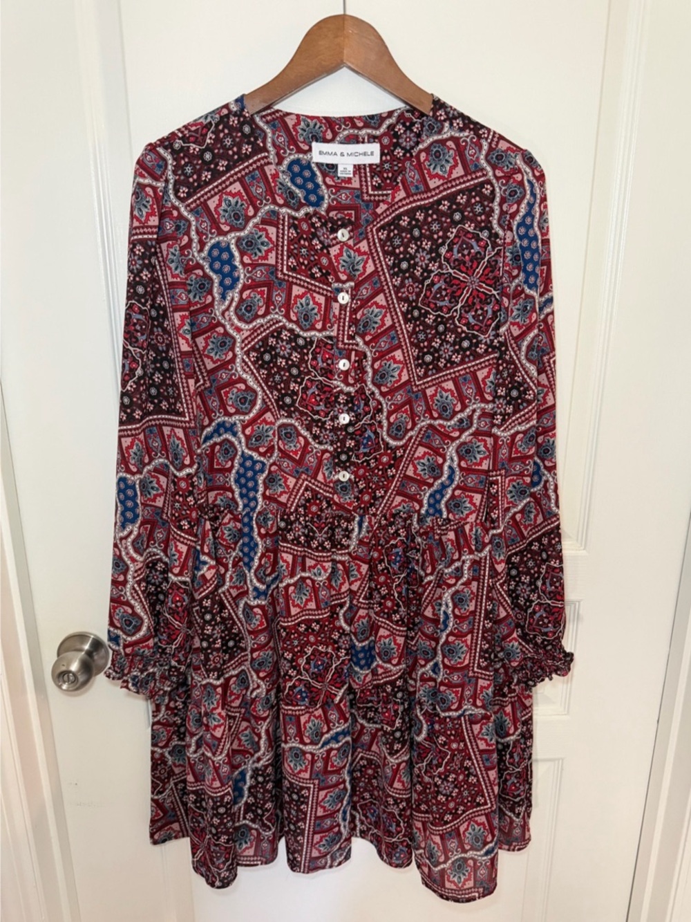 Emma & Michele Patchwork Boho Babydoll Dress - XL